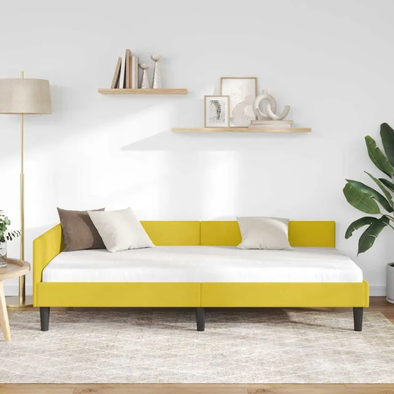 Kampinė lovos konstrukcija Geltona 90 cm x 190 cm Aksomas