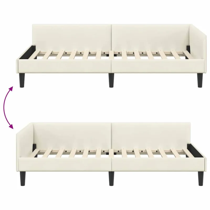 Kampinė lovos konstrukcija Kreminė 90 cm x 190 cm Aksomas
