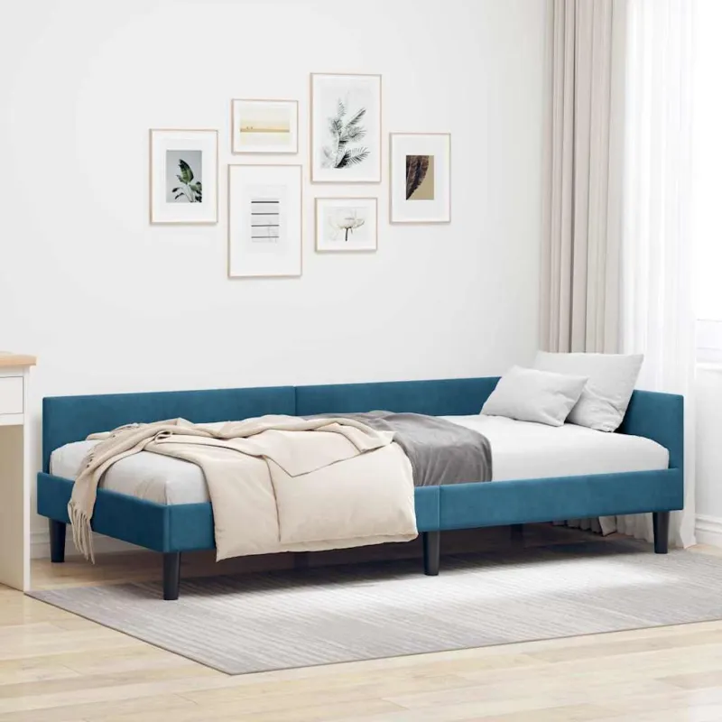 Kampinė lovos konstrukcija Mėlyna 90 cm x 200 cm Aksomas