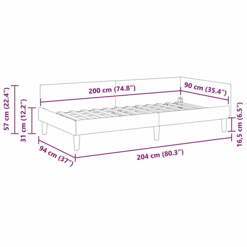 Kampinė lovos konstrukcija Mėlyna 90 cm x 200 cm Aksomas