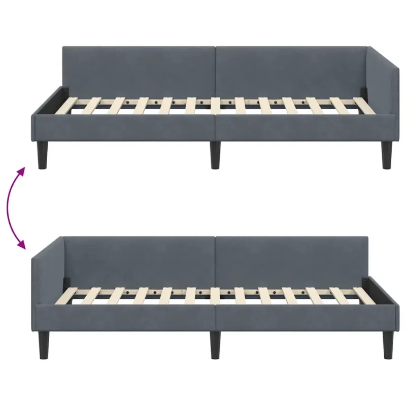 Kampinė lovos konstrukcija Tamsiai pilka 90 cm x 200 cm Aksomas
