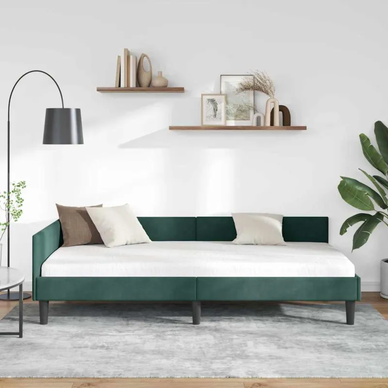 Kampinė lovos konstrukcija Tamsiai žalia 90 cm x 200 cm Aksomas