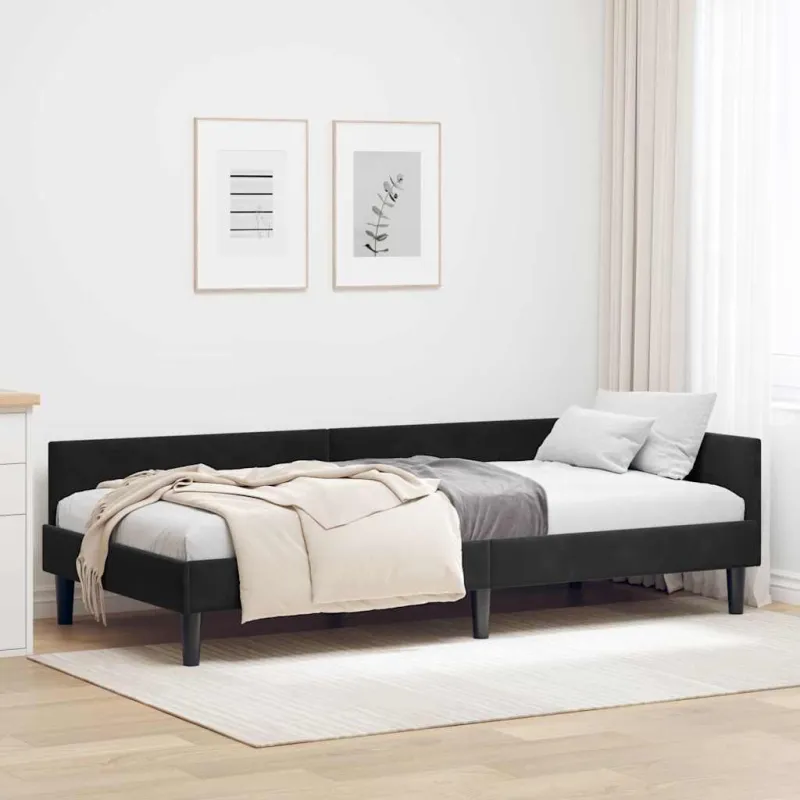 Kampinė lovos konstrukcija Juodas 90 cm x 200 cm Aksomas