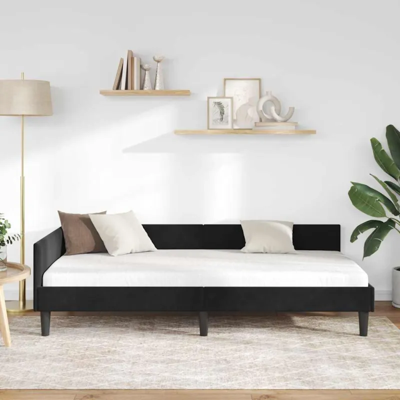 Kampinė lovos konstrukcija Juodas 90 cm x 200 cm Aksomas