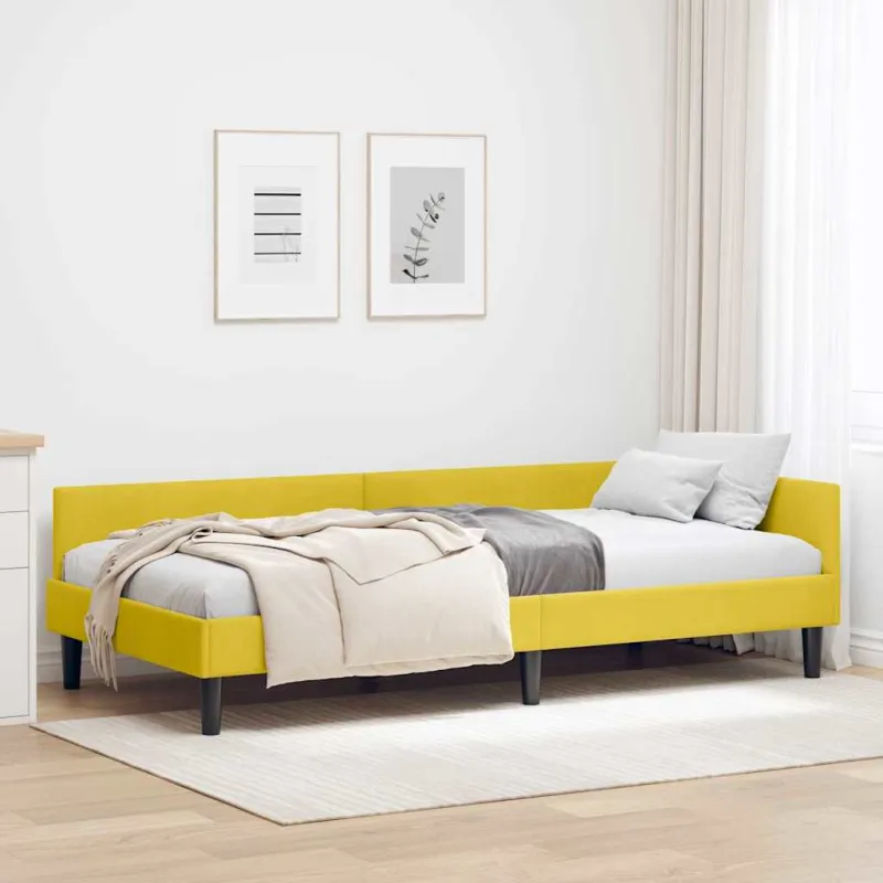Kampinė lovos konstrukcija Geltona 90 cm x 200 cm Aksomas