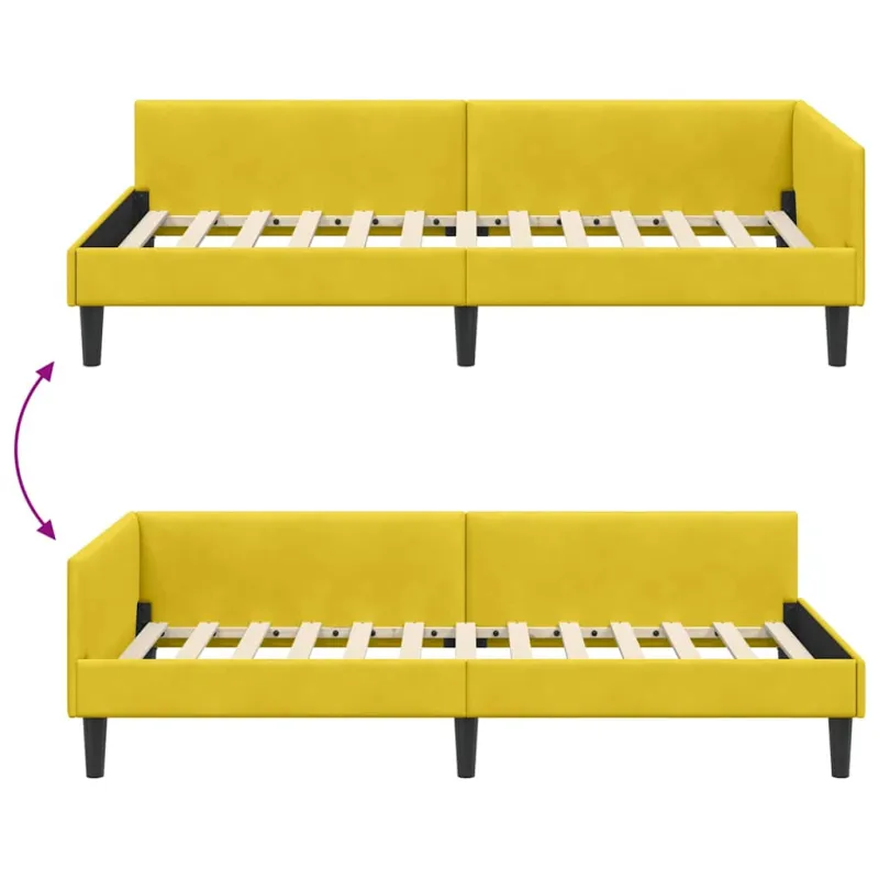 Kampinė lovos konstrukcija Geltona 90 cm x 200 cm Aksomas