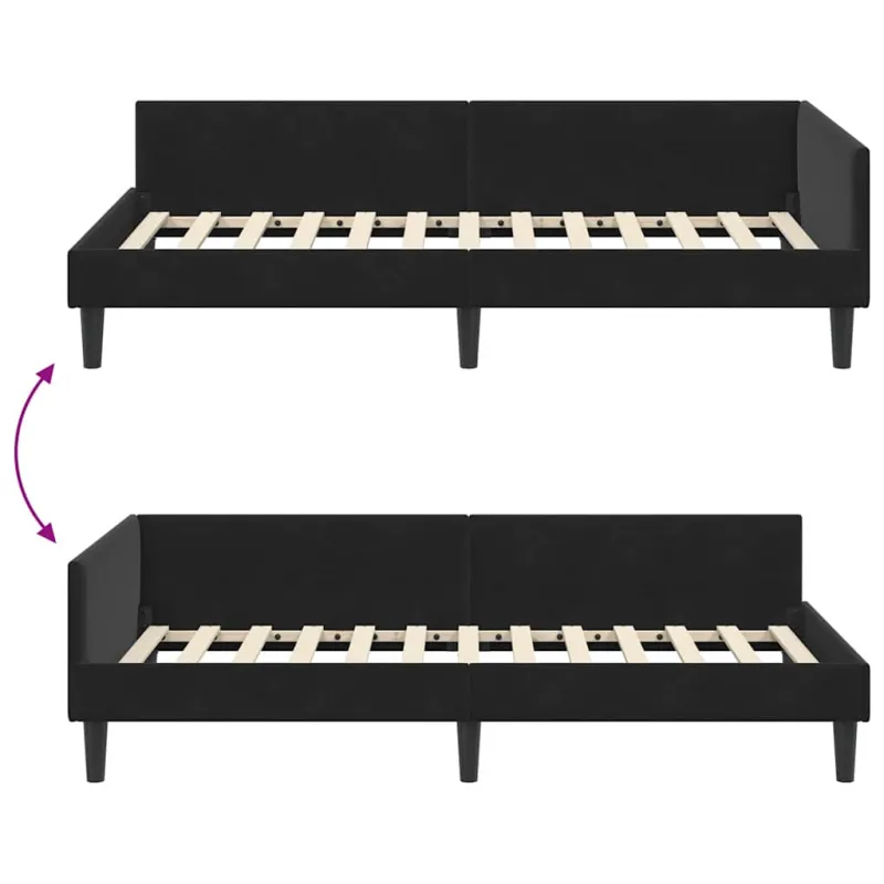 Kampinė lovos konstrukcija Juodas 100 cm x 200 cm Aksomas
