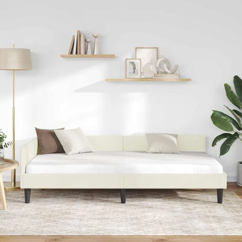 Kampinė lovos konstrukcija Kreminė 100 cm x 200 cm Aksomas