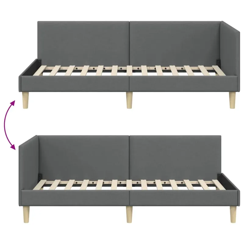 Kampinė lovos konstrukcija Tamsiai pilka 90 cm x 200 cm