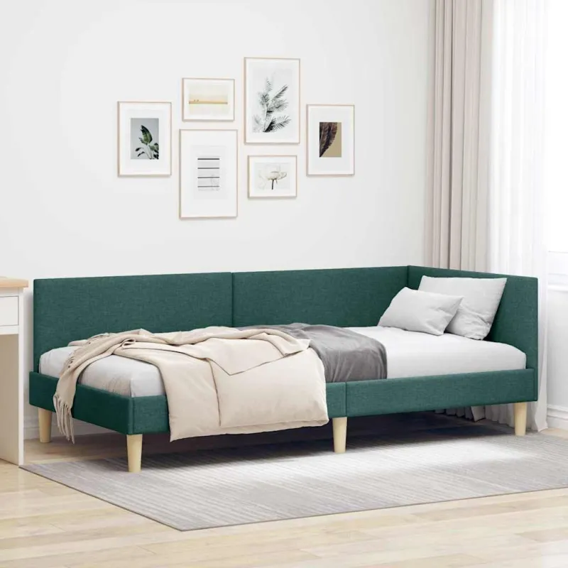 Kampinė lovos konstrukcija Tamsiai žalia 90 cm x 200 cm