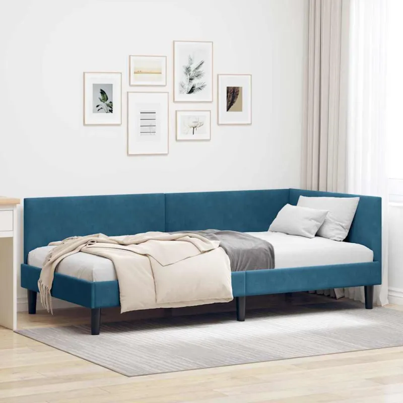 Kampinė lovos konstrukcija Mėlyna 80 cm x 200 cm Aksomas