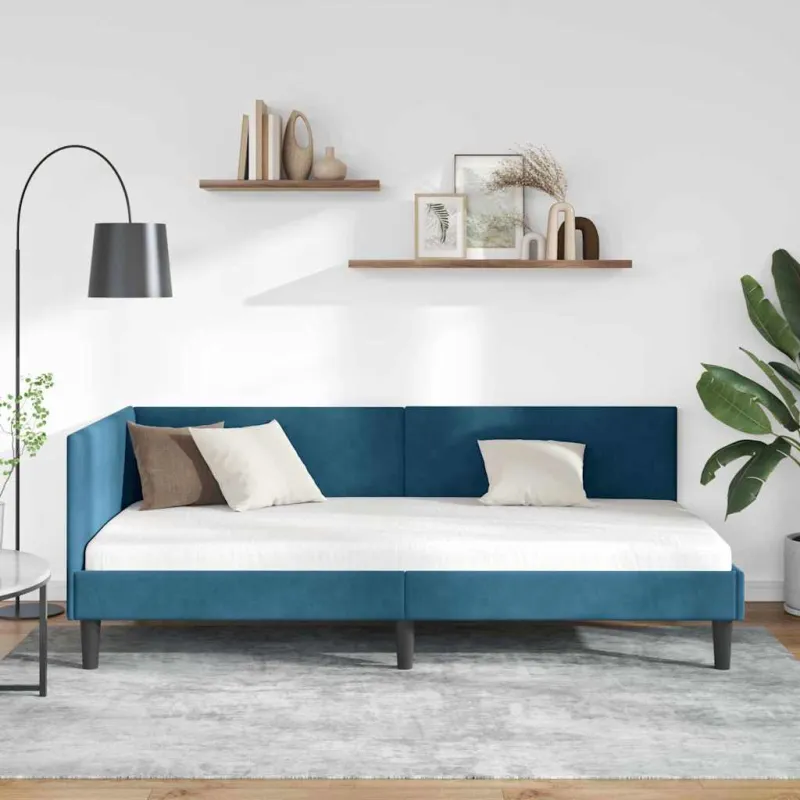 Kampinė lovos konstrukcija Mėlyna 80 cm x 200 cm Aksomas