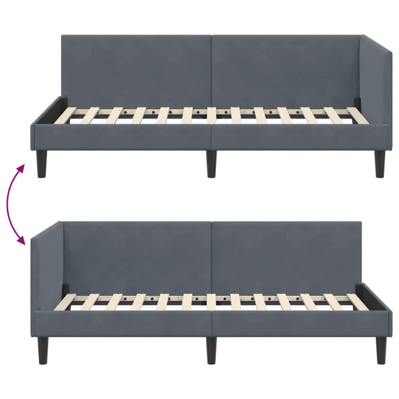 Kampinė lovos konstrukcija Tamsiai pilka 80 cm x 200 cm Aksomas