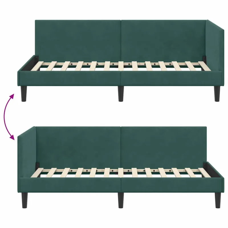 Kampinė lovos konstrukcija Tamsiai žalia 80 cm x 200 cm Aksomas