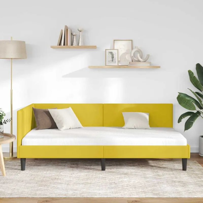 Kampinė lovos konstrukcija Geltona 80 cm x 200 cm Aksomas