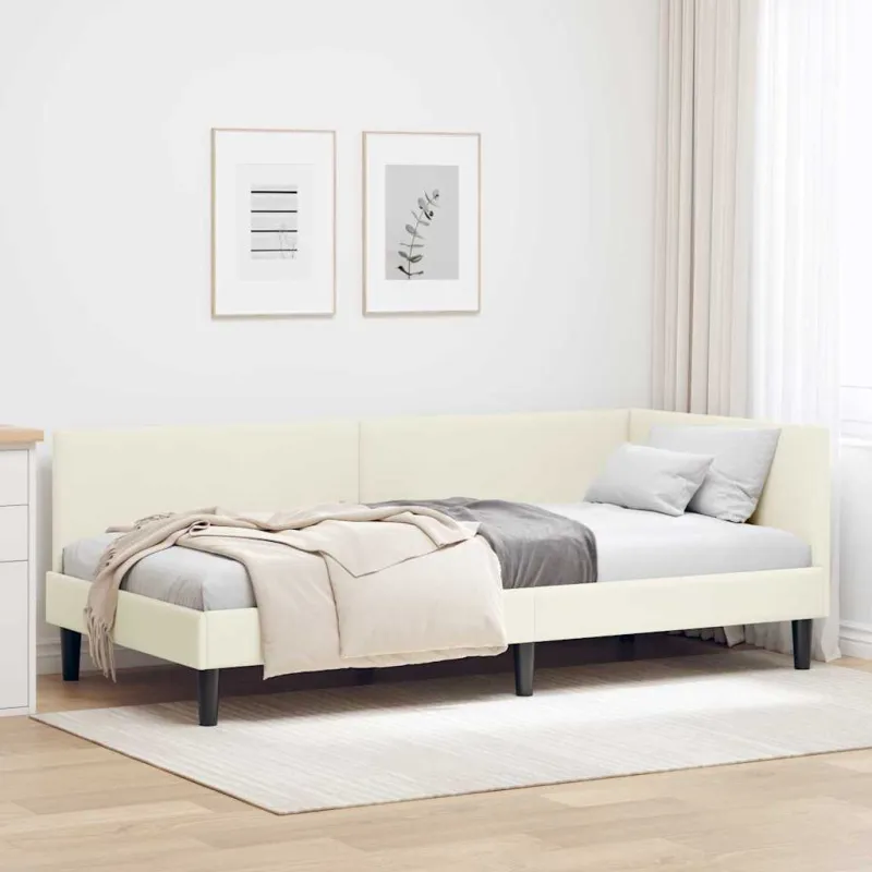 Kampinė lovos konstrukcija Kreminė 80 cm x 200 cm Aksomas