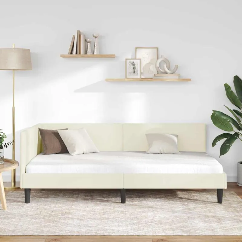 Kampinė lovos konstrukcija Kreminė 80 cm x 200 cm Aksomas