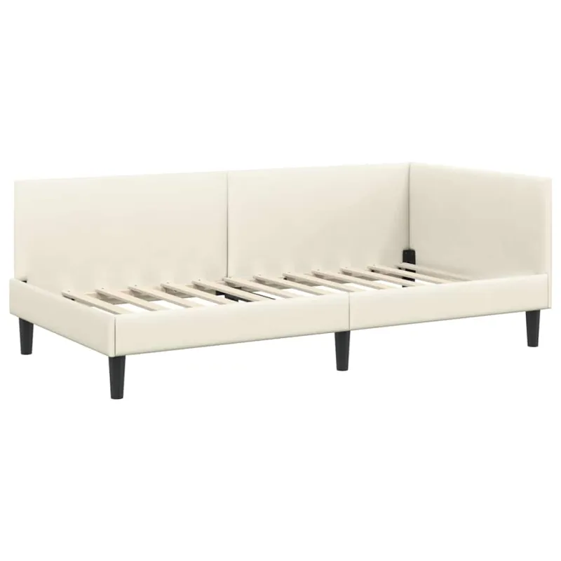Kampinė lovos konstrukcija Kreminė 80 cm x 200 cm Aksomas