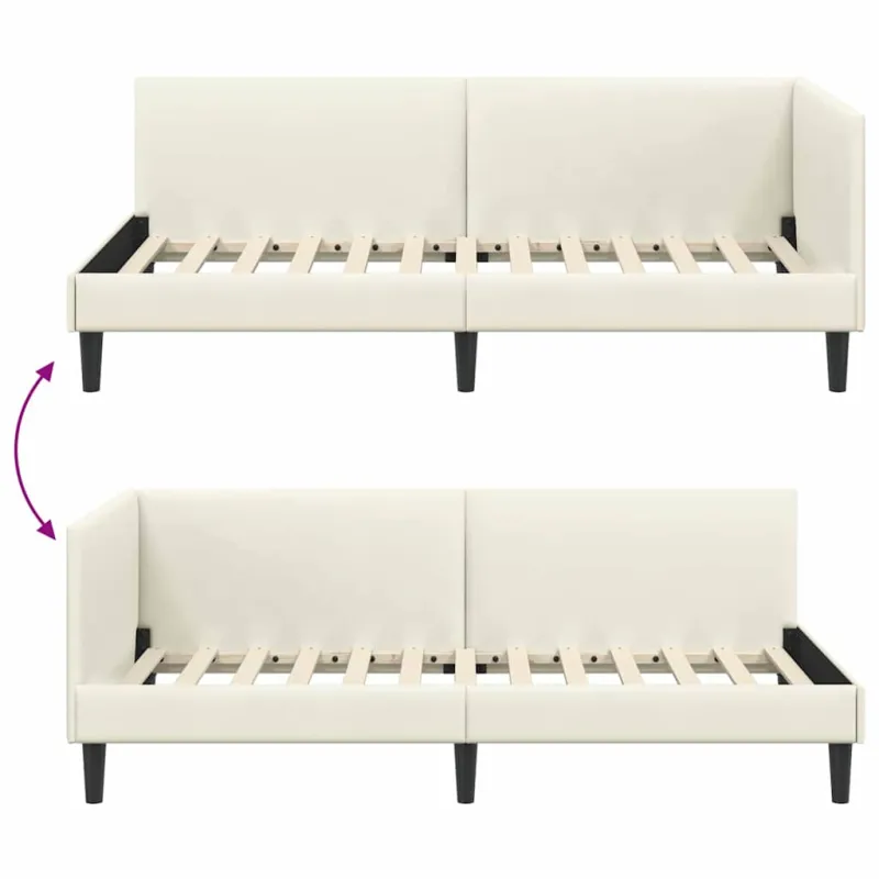Kampinė lovos konstrukcija Kreminė 80 cm x 200 cm Aksomas