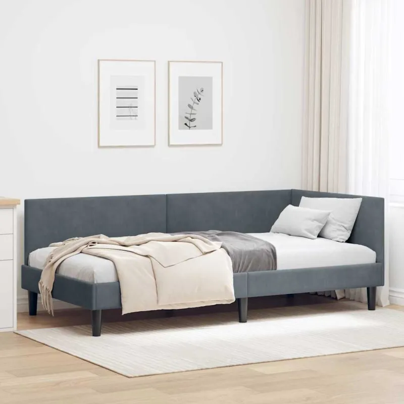Kampinė lovos konstrukcija Tamsiai pilka 90 cm x 190 cm Aksomas