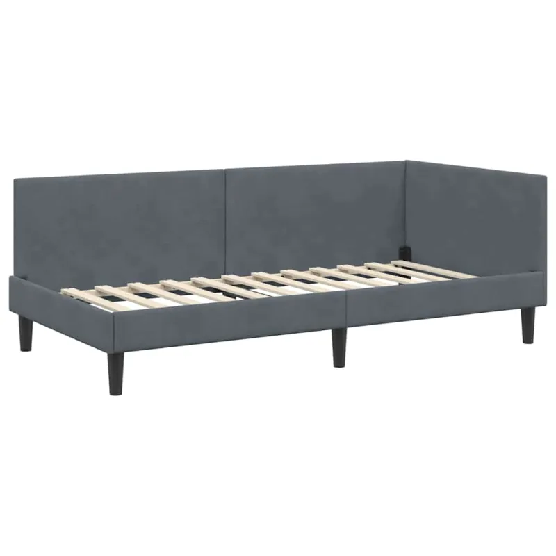 Kampinė lovos konstrukcija Tamsiai pilka 90 cm x 190 cm Aksomas