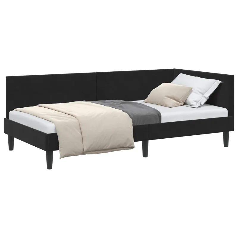 Kampinė lovos konstrukcija Juoda 90 cm x 190 cm Aksomas