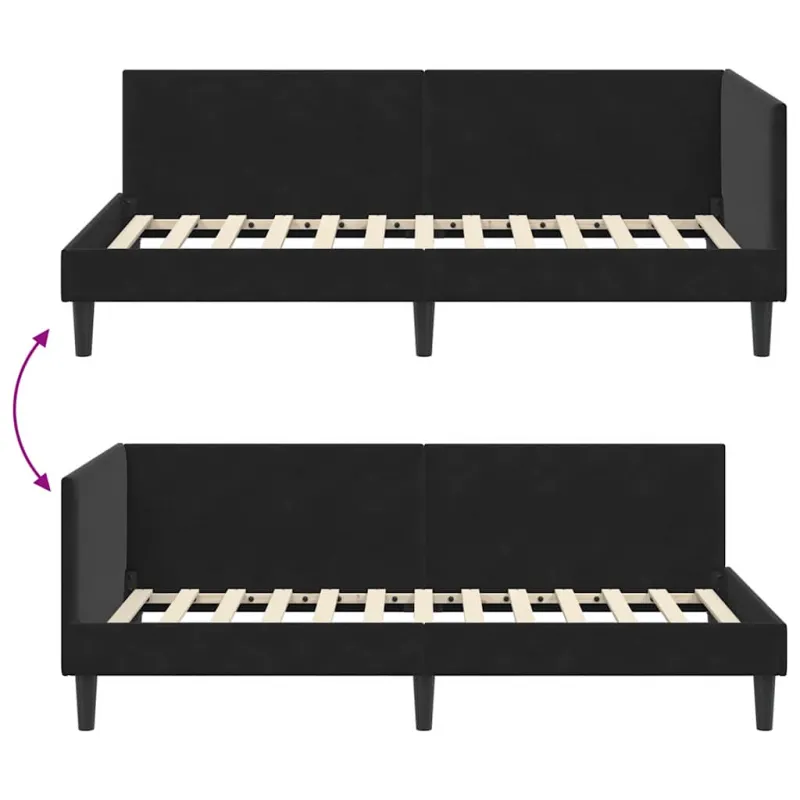 Kampinė lovos konstrukcija Juoda 90 cm x 190 cm Aksomas