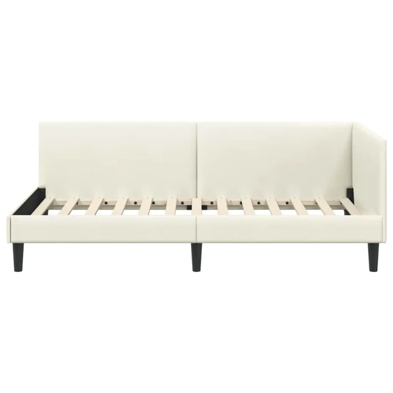 Kampinė lovos konstrukcija Kreminė 90 cm x 190 cm Aksomas