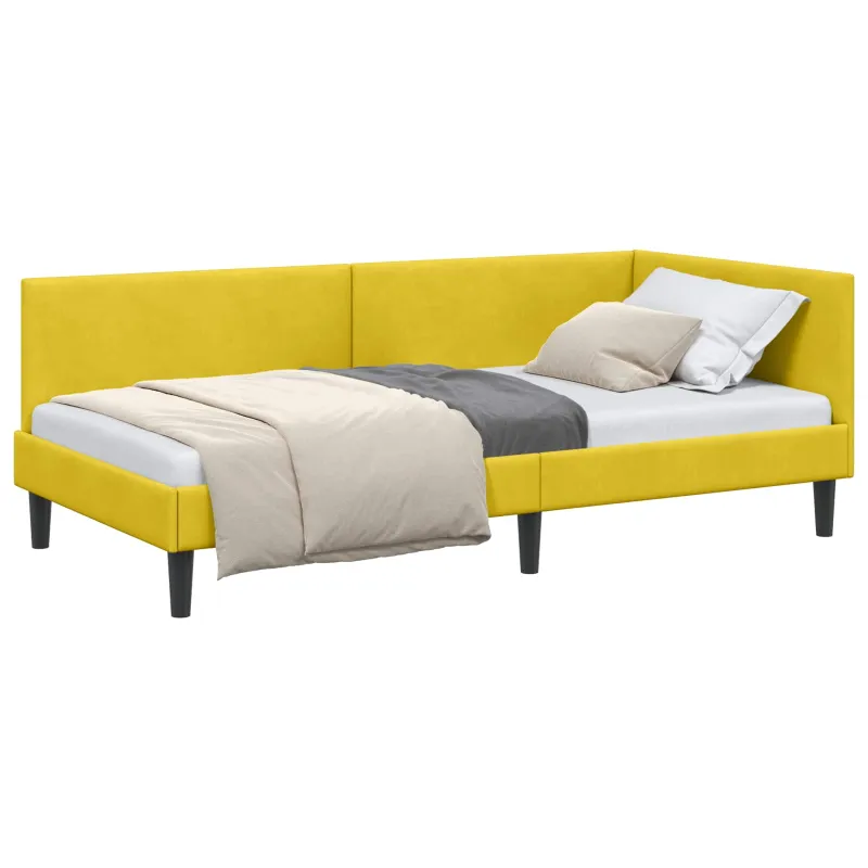 Kampinė lovos konstrukcija Geltona 90 cm x 200 cm Aksomas