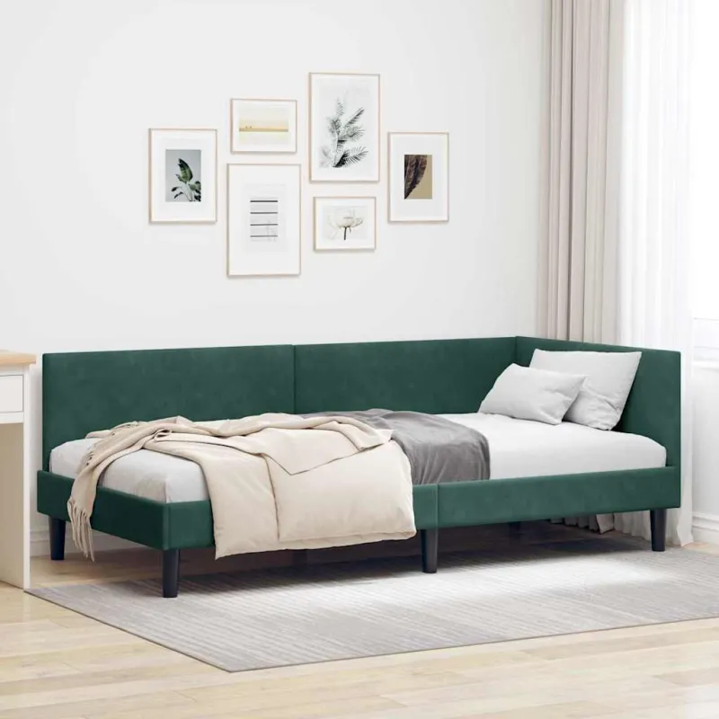 Kampinė lovos konstrukcija Tamsiai žalia 100 cm x 200 cm