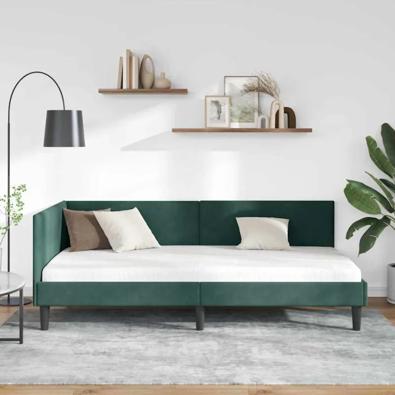 Kampinė lovos konstrukcija Tamsiai žalia 100 cm x 200 cm