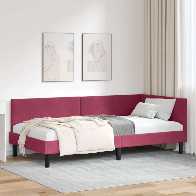 Kampinė lovos konstrukcija Vyno raudona 100 cm x 200 cm Aksomas