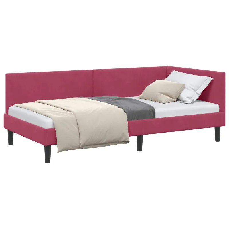 Kampinė lovos konstrukcija Vyno raudona 100 cm x 200 cm Aksomas