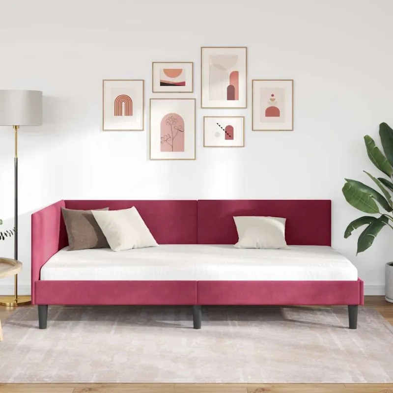 Kampinė lovos konstrukcija Vyno raudona 100 cm x 200 cm Aksomas