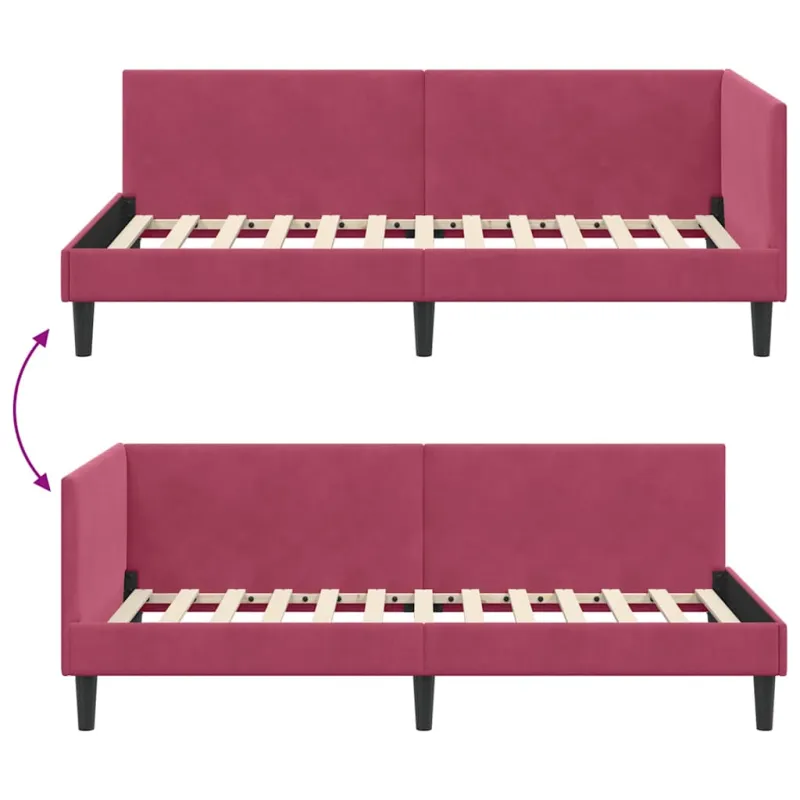 Kampinė lovos konstrukcija Vyno raudona 100 cm x 200 cm Aksomas