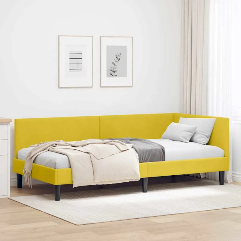 Kampinė lovos konstrukcija Geltona 100 cm x 200 cm Aksomas