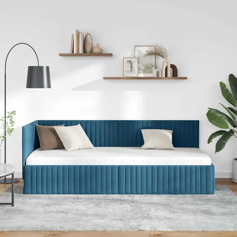 Kampinė lovos konstrukcija Mėlyna 80 cm x 200 cm Aksomas