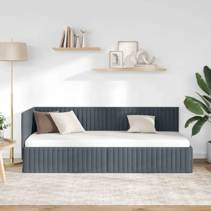 Kampinė lovos konstrukcija Tamsiai pilka 80 cm x 200 cm Aksomas