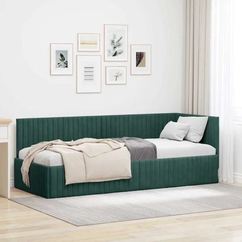 Kampinė lovos konstrukcija Tamsiai žalia 80 cm x 200 cm Aksomas