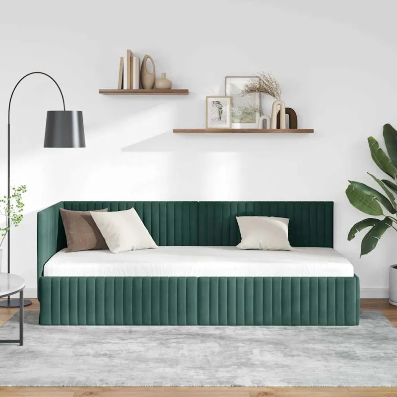 Kampinė lovos konstrukcija Tamsiai žalia 80 cm x 200 cm Aksomas