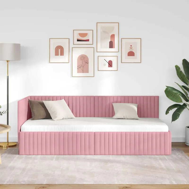 Kampinė lovos konstrukcija Rožinė 80 cm x 200 cm Aksomas