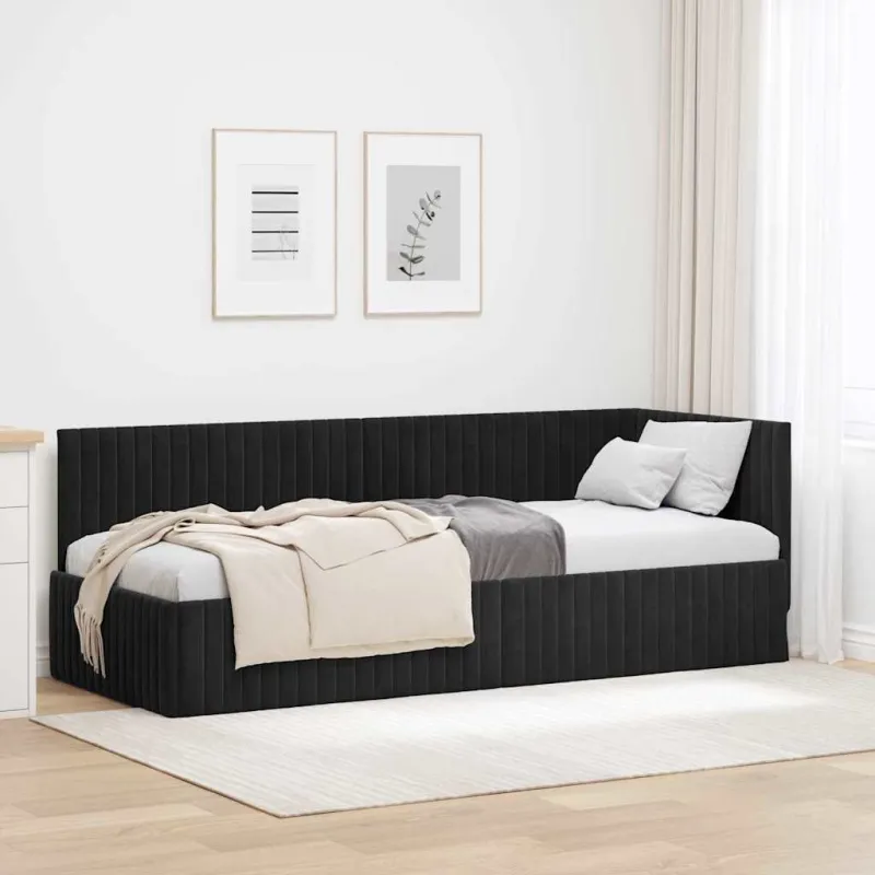 Kampinė lovos konstrukcija Juoda 80 cm x 200 cm Aksomas