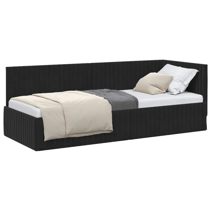 Kampinė lovos konstrukcija Juoda 80 cm x 200 cm Aksomas