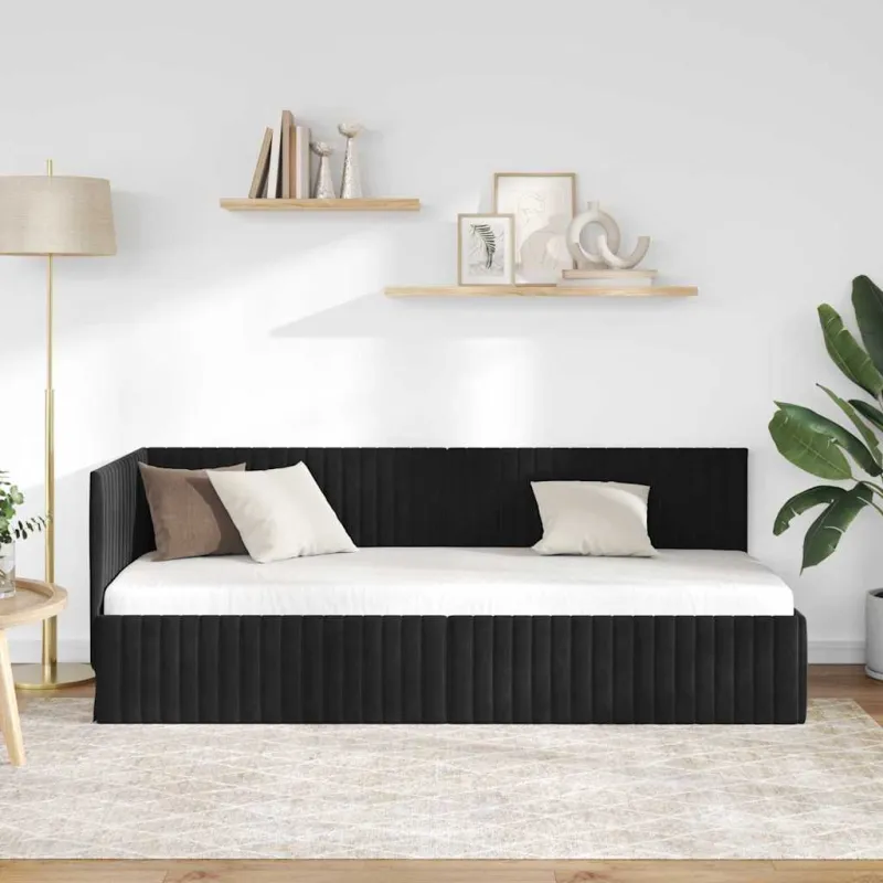 Kampinė lovos konstrukcija Juoda 80 cm x 200 cm Aksomas