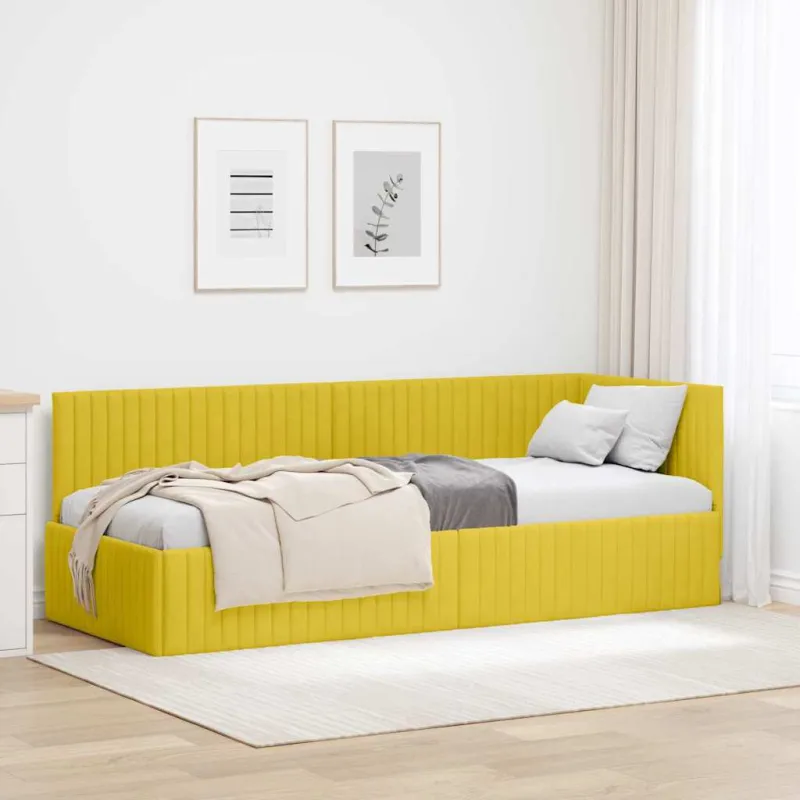 Kampinė lovos konstrukcija Geltona 80 cm x 200 cm Aksomas