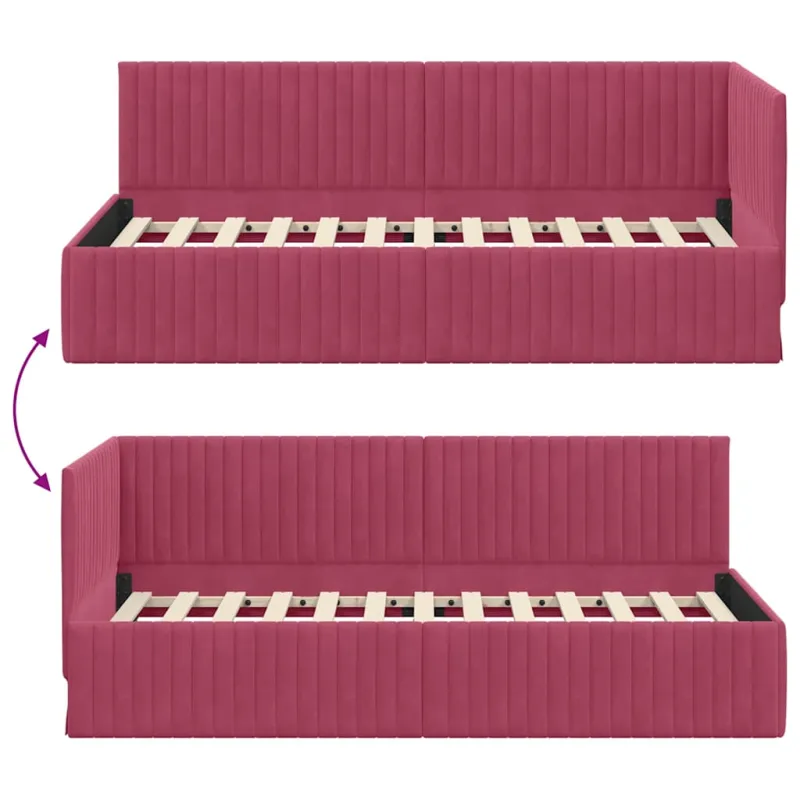 Kampinė lovos konstrukcija Vyno raudona 90 cm x 190 cm Aksomas