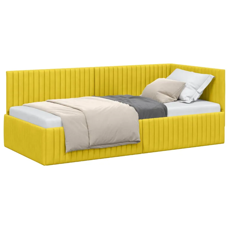Kampinė lovos konstrukcija Geltona 90 cm x 190 cm Aksomas