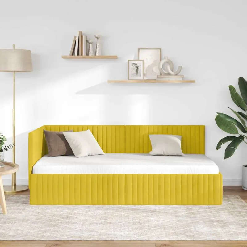 Kampinė lovos konstrukcija Geltona 90 cm x 190 cm Aksomas