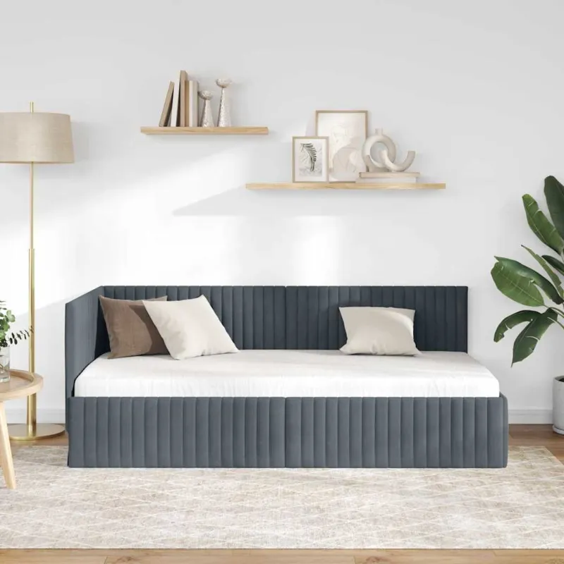 Kampinė lovos konstrukcija Tamsiai pilka 90 cm x 200 cm Aksomas