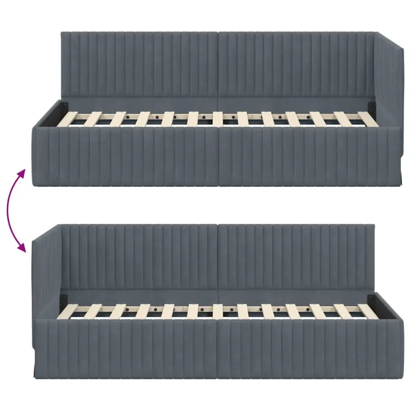 Kampinė lovos konstrukcija Tamsiai pilka 90 cm x 200 cm Aksomas